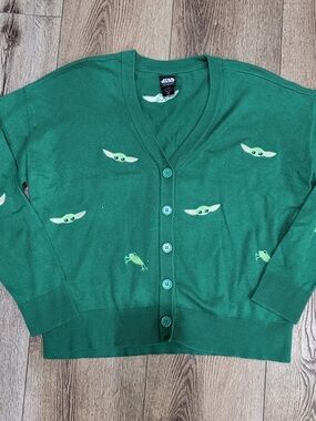 Star Wars Green Grogu Face Button Cardigan